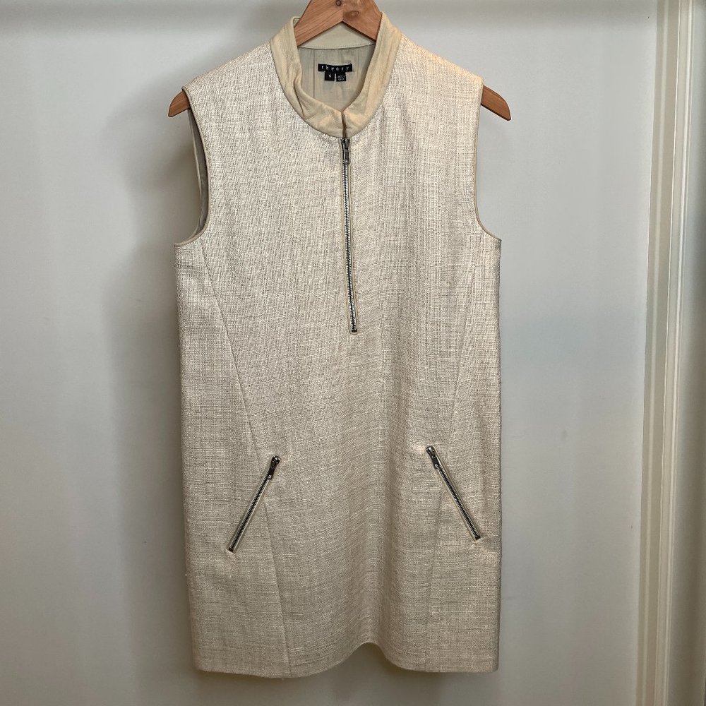 Theory linen sleeveless dress with suede trim